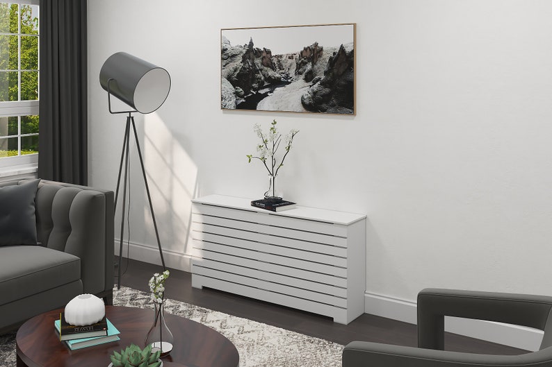 What are the benefits of using radiator covers in home decor? What materials are commonly used in radiator cover construction? Are there customizable options for radiator covers? Are radiator covers easy to install and maintain?