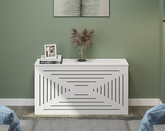 SANTORINI Modern Heat Cover Cabinet, High Quality Medex Wood Radiator Cover, Depth - 10 inches, White Finish, Custom Sizes Options Available