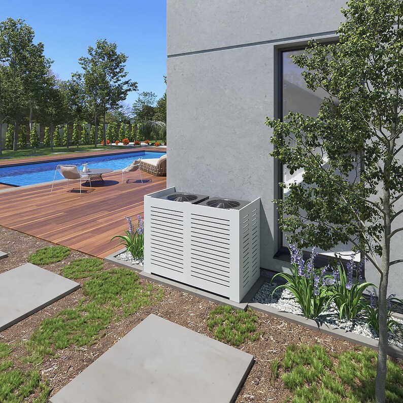Privacy Outdoor Covers, Designer White Modern PVC Fence for AC Units