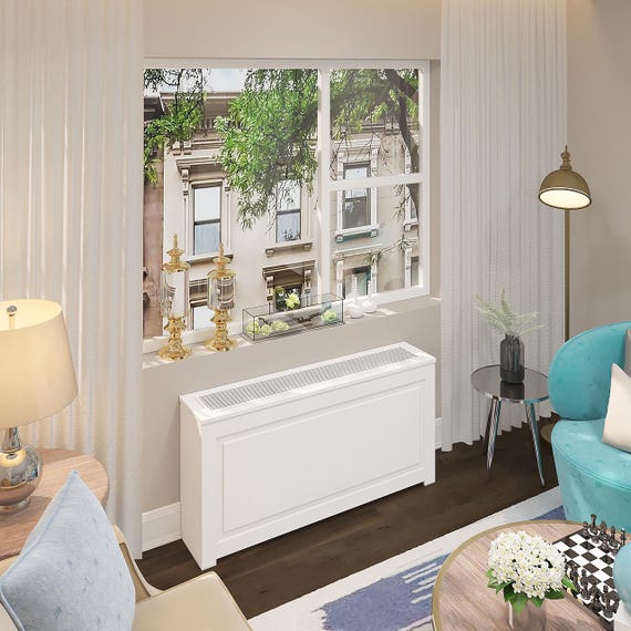 NYC PTAC - HVAC Covers Cabinet with Metal Grille for Hotels, Homes and Offices, Depth - 12", White Finish, Customizable Options Available