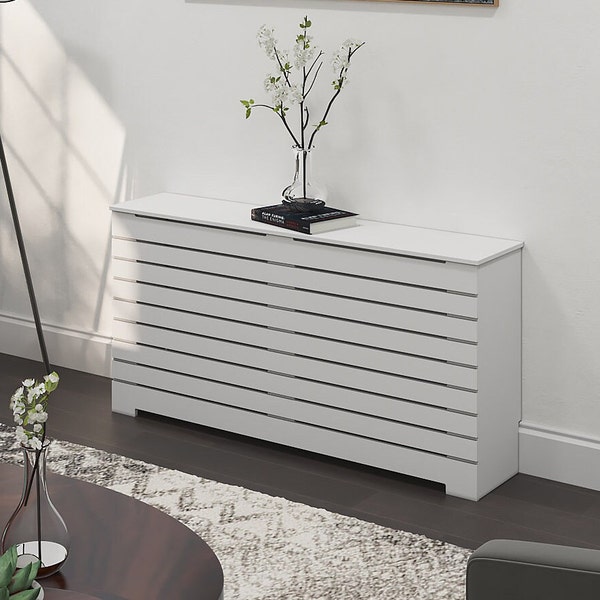 DANTE Modern Heat Cover Cabinet, High Quality Medex Wood Radiator Cover, Depth - 10 inches, White Finish, Custom Sizes Options Available
