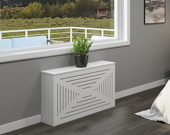 Santorini Radiator Cover Cabinet, High Quality Medex Wood Radiator Cover, Depth - 10 inches, White Finish, Custom Sizes Options Available