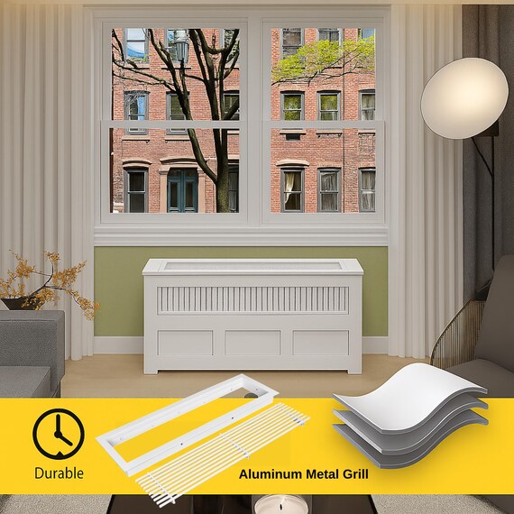 Modern PTAC - HVAC Covers Cabinet with Metal Grille for Hotels, Homes and Offices, Depth - 10", White Finish, Customizable Options Available