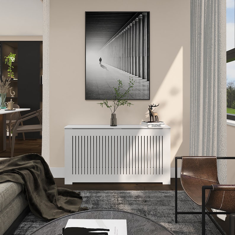 AURORA Modern Heat Cover Cabinet, High Quality Medex Wood Radiator Cover, Depth 10 inches, White Finish, Custom Sizes Options Available image 6