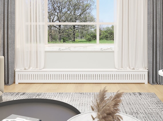 Basic Baseboard Radiator Heat Panel, High Quality Wooden Baseboard Radiator Cover, White Finish Design, Custom Size Options Available