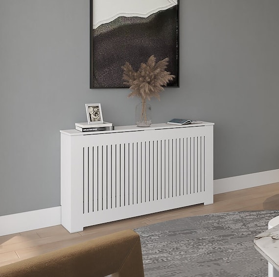 AURORA Modern Heat Cover Cabinet, High Quality Medex Wood Radiator Cover, Depth - 10 inches, White Finish, Custom Sizes Options Available