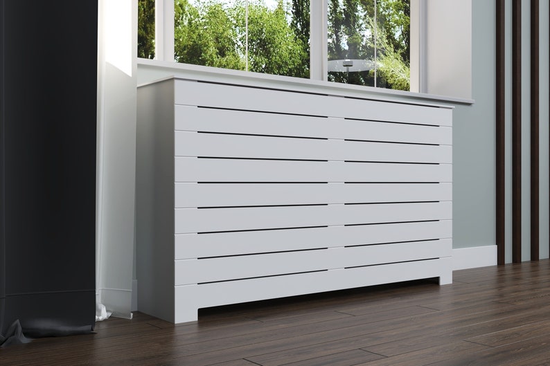 What are the benefits of using radiator covers in home decor? What materials are commonly used in radiator cover construction? Are there customizable options for radiator covers? Are radiator covers easy to install and maintain?