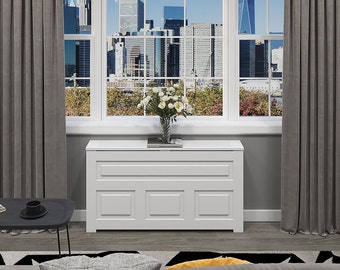 PTAC Covers NYC Cabinet, Top Cover Equipped with Hinges for Easy Access, Depth - 10", White Finish, Customizable Options Available, Made NYC