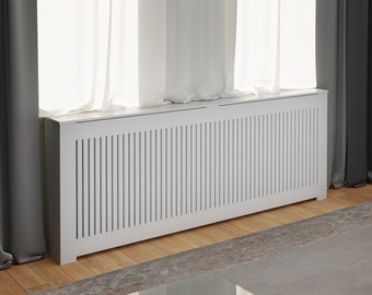 AURORA Modern Heat Cover Cabinet, High Quality Medex Wood Radiator Cover, Depth - 10 inches, White Finish, Custom Sizes Options Available