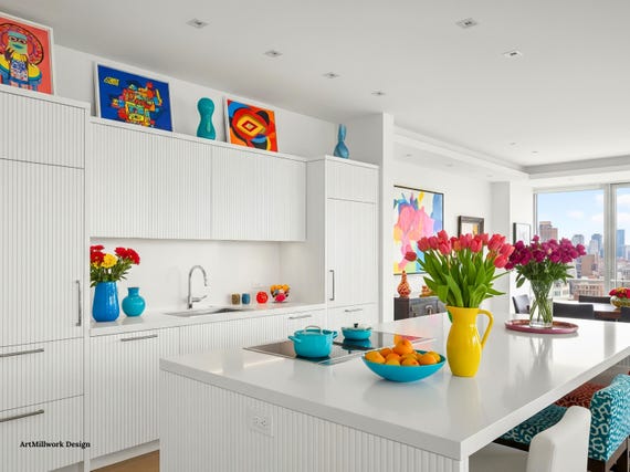 Custom Slat Cabinet Doors, Cabinet Refacing Fronts, Modern Slatted Wooden Door, Made in NYC