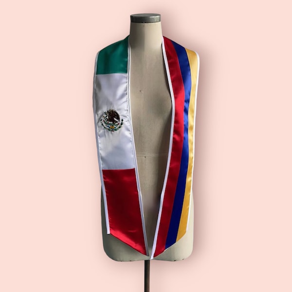 Mexico/Colombia Graduation Stole, First Generation, Class of 2023, graduation sash, satin stole. Colombia and México Stole