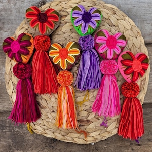 Hand Embroidered Heart Tassel, Felt  Heart Tassel, Mexican Embroidered Tassel, Tassel Charm, Heart Charm Tassel, Tassel for bag
