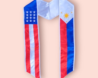 USA/Filipino Graduation Stole, First Generation, Class of 2024, graduation sash, satin stole. Philippines Stole
