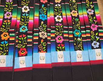 Hand embroidered flowers Grad Sash with Guatemala Flags, Personalized Graduation Stole, Graduation Stole