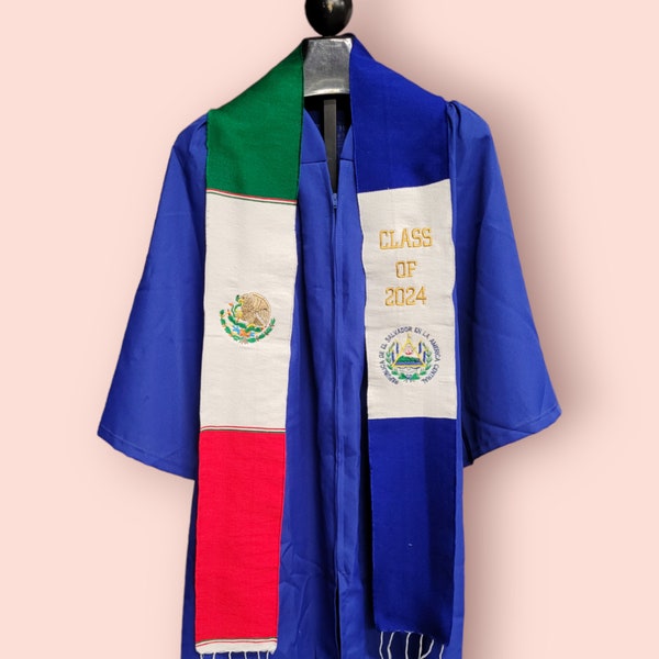 Mexico/El Salvador Graduation Stole, First Generation, Class of 2024, graduation sash, Salvadorian Stole
