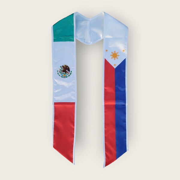 Mexican/Filipino Graduation Stole, First Generation, Class of 2024, graduation sash, satin stole. Philippines and México Stole