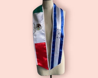 Mexican/Honduran Graduation Stole, First Generation, Class of 2024, graduation sash, satin stole. Honduras and México Stole