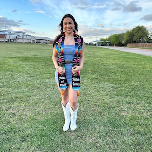 Hand embroidered flowers Grad Sash, Personalized Mexican Graduation Stole, Graduation Stole, Personalized Mexican Serape Graduation Stole