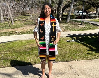 Mexican Sarape Stole, Mexican Graduation Stole, Butterfly graduation stole, Sarape Stole, Class of 2025 Stole, Estola de Graduacion