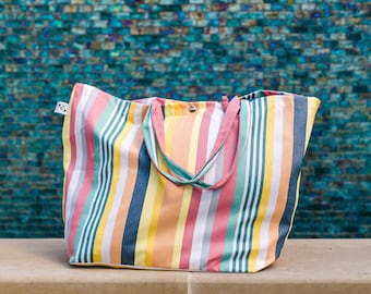 Artisanal French Basque Striped Tote Bag - Versatile Beach to Market Cotton Tote, Handcrafted in France, Ideal for Travel & Everyday Use