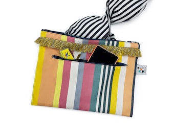 Waterproof Wet Dry Bag | Striped Travel Pouch, Beach Clutch & Toiletry Kit | Handmade in France