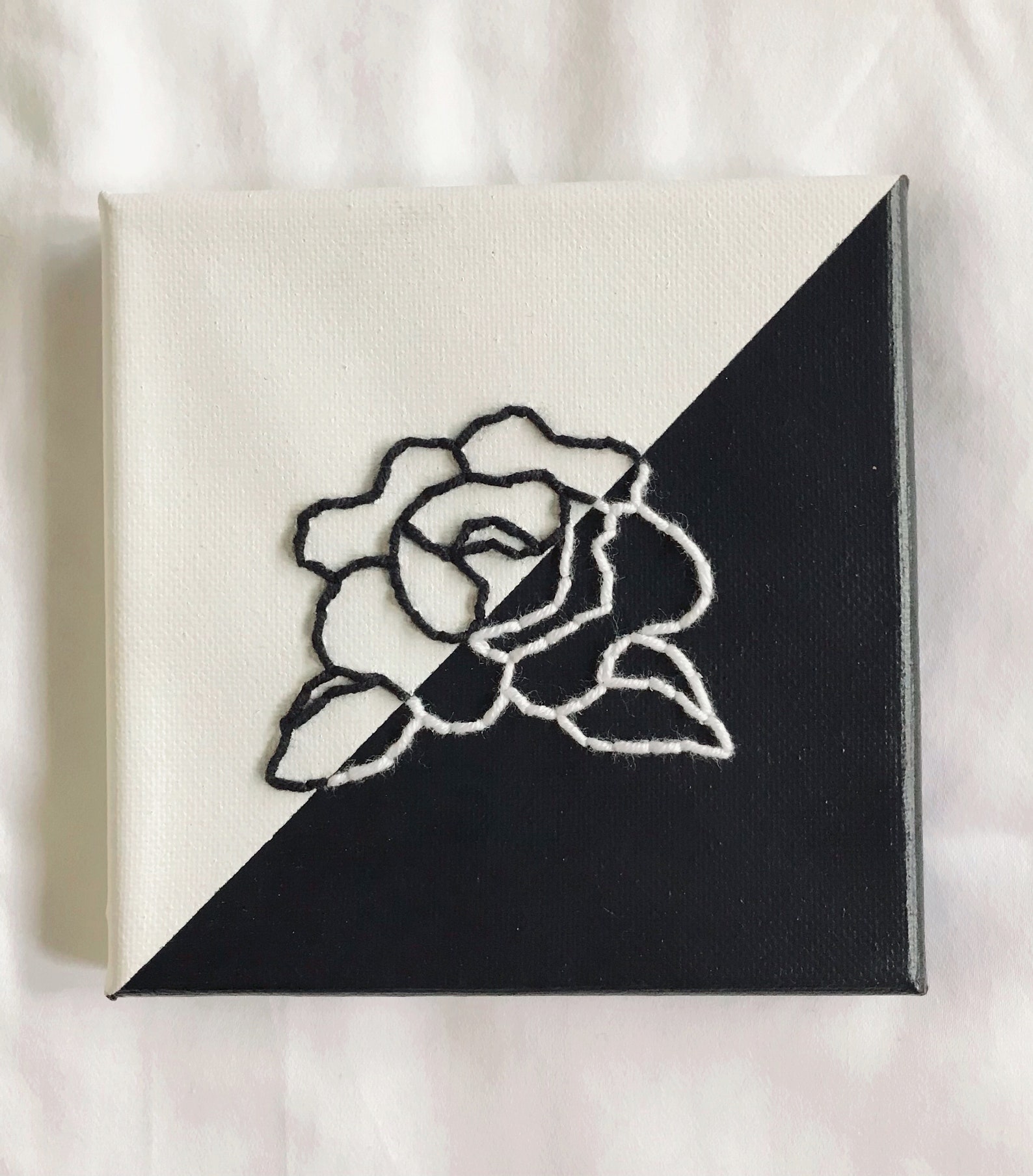 Embroidered Canvas Line Art Rose Embroidery Etsy