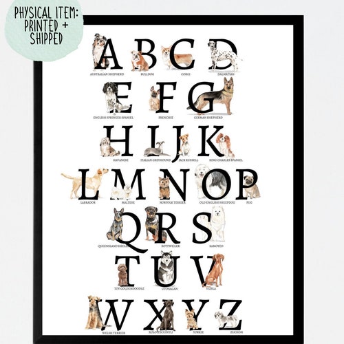 Dog Alphabet Poster ABC Animals Watercolor Alphabet Nursery | Etsy
