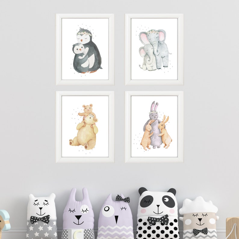 Mom and Baby Animal Prints Set of 4 Mother and Baby Art Etsy