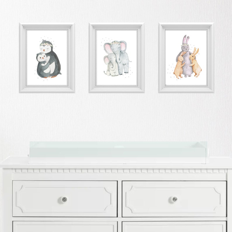 Mom and Baby Animal Prints Set of 4 Mother and Baby Art Etsy