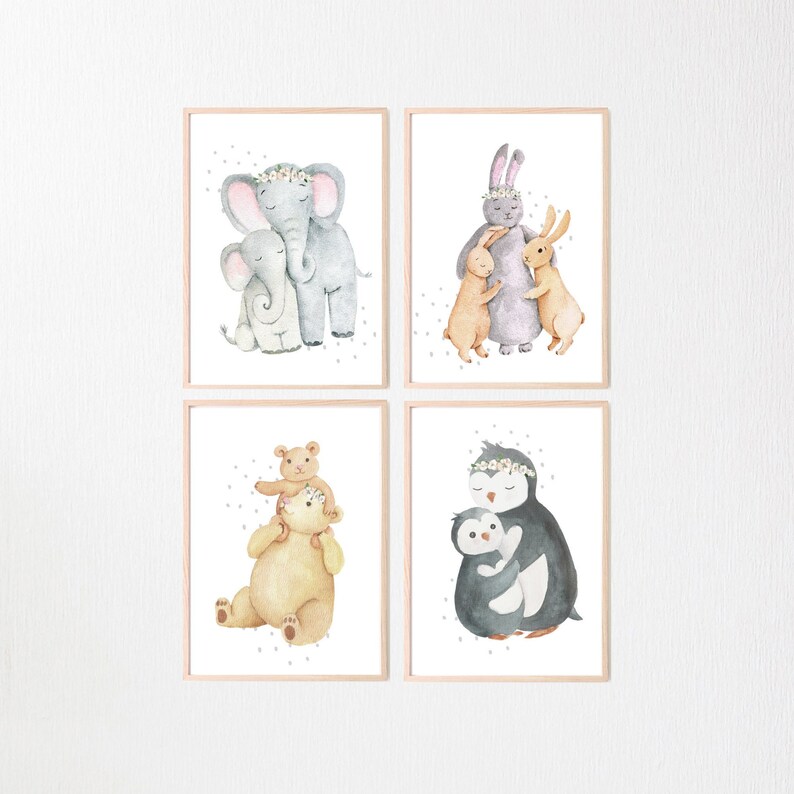 Mom and Baby Animal Prints Set of 4 Mother and Baby Art Etsy