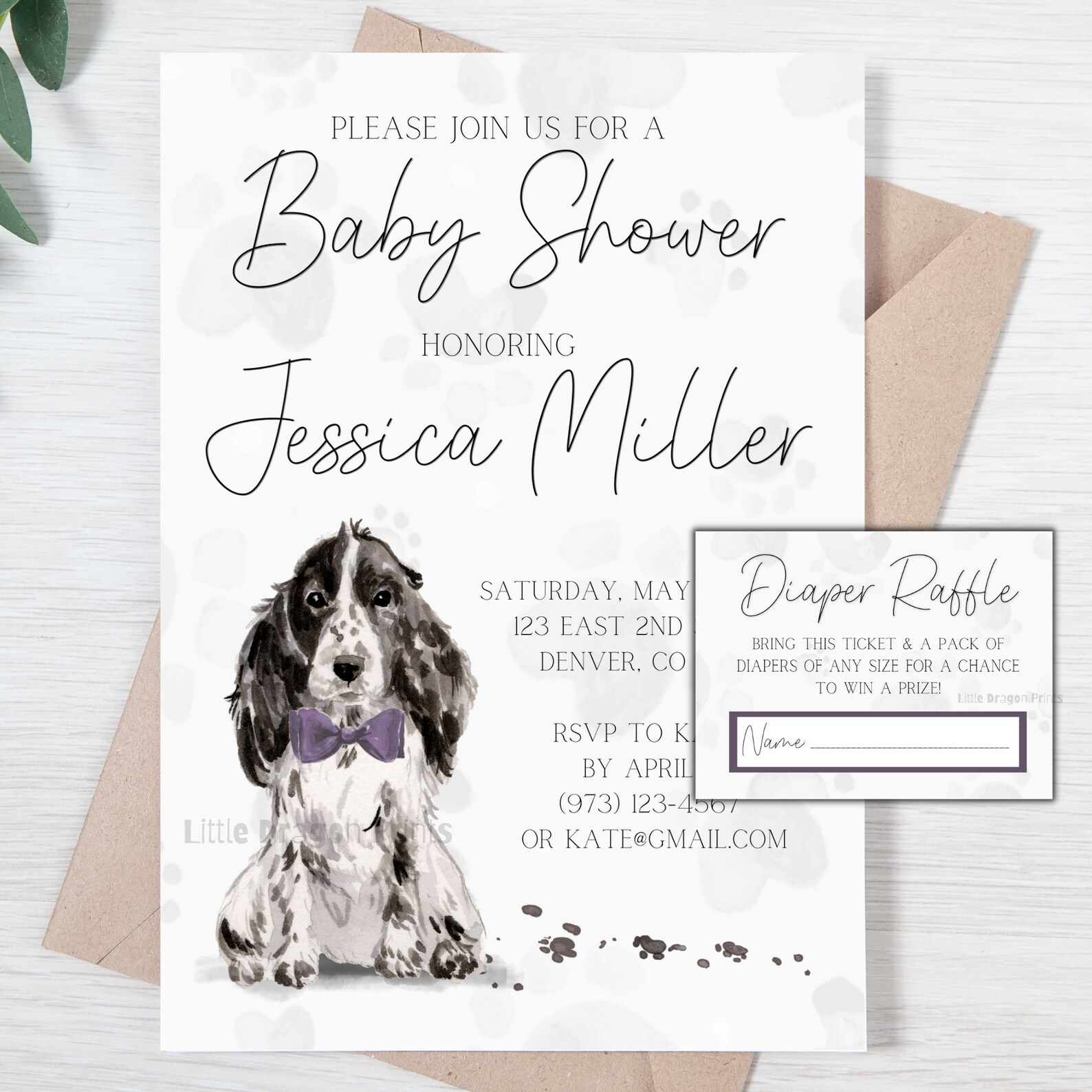 Digital Download Dog Baby Shower Invitation with Diaper Raffle Etsy