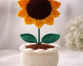 Gehaakte zonnebloem in pot | Handgemaakte amigurumibloem | Leuke bureaudecoratie | Moederdagcadeau | Bloem voor altijd