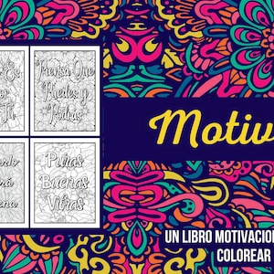 Instant Digital Download! &quot;Motivate&quot; Spanish Inspirational Colorbook, Libro inspiracional para colorear, Spanish coloring book, Gift for her
