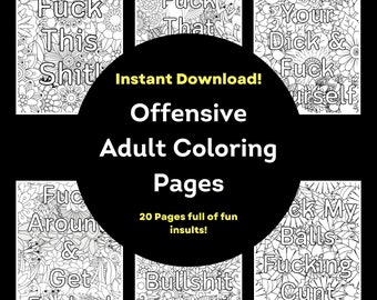 Instant Download! 20 pages Adult offensive coloring pages, digital download, insults, high resolution, PDF, Printable Pages, For Adults, Fun