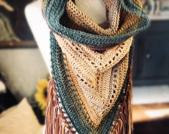 Hand crochet lightweight Wild Oleander Hooded Triangle Wrap Scarf / Hoodie / Cowl