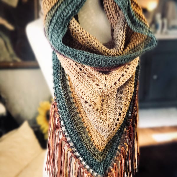 Hand crochet lightweight Wild Oleander Hooded Triangle Wrap Scarf / Hoodie / Cowl