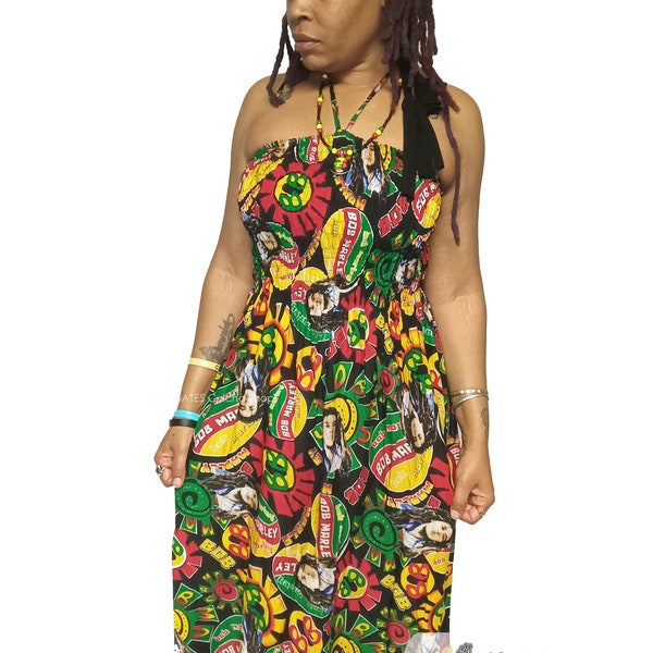 Women's Bob Marley long Black sun dress - Halter Top - Summer Dress