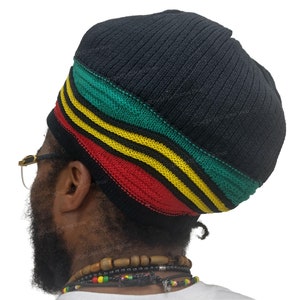 Medium BLACK Rasta Hat crown tam dread cap with red yellow green