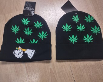 Ganja Leaf Ski Hat Beanie Black