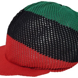 RH035-RBG Large MESH Slouchy Dreadlock Beanie with visor - rasta hats RBG - Pan African