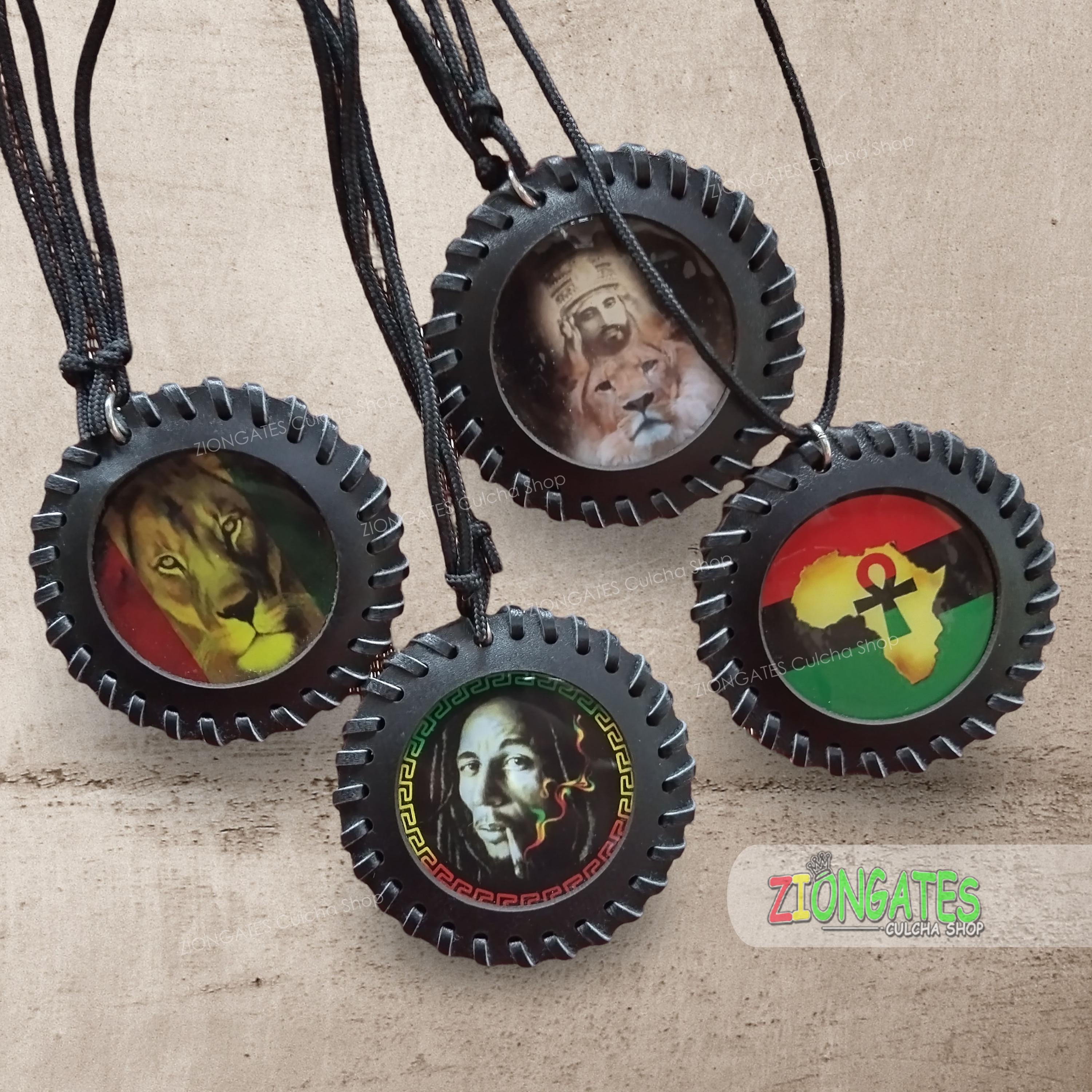 Rasta Necklaces with Leather Medallions - Lion - RBG Africa Ankh - Bob - Selassie