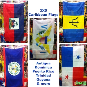 Large 3ft x 5ft caribbean flags - Haiti - Belize - Haiti - Barbados - Virgin Island - Antigua - Dominica - Dominican Republic - Grenada