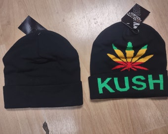 KUSH - Rasta Ganja Leaf Ski Hat - Black Beanie
