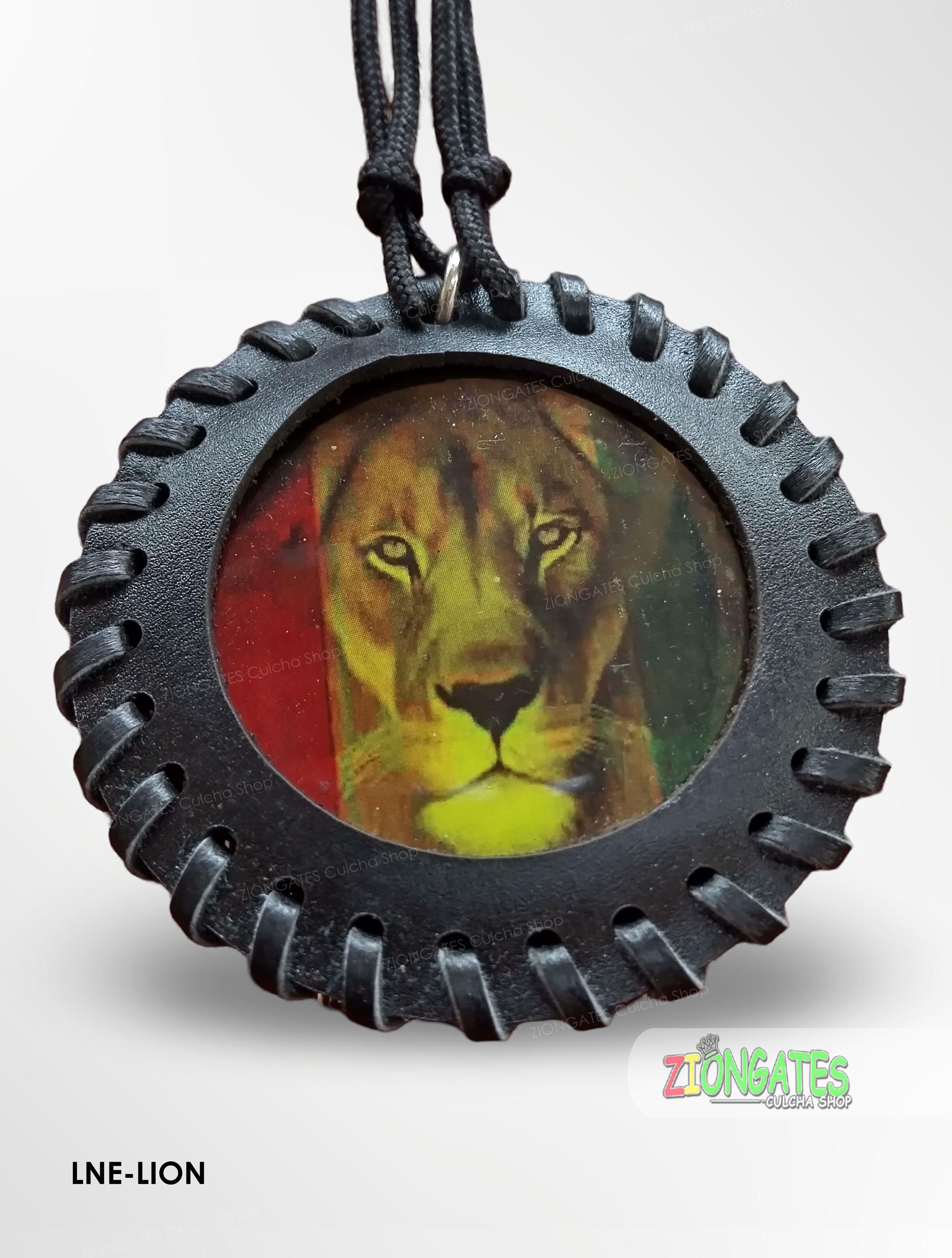 Rasta Necklaces With Leather Medallions - Lion - RBG Africa Ankh