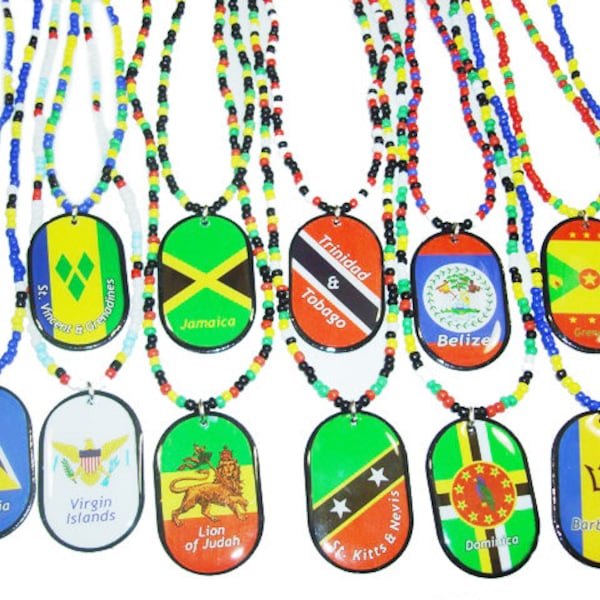 caribbean flag beaded necklaces - Haiti - St Vincent - Guyana - Trinidad - Antigua - St Kitts - Belize - Dominica - Virgin Island