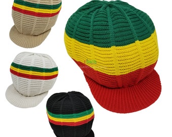 Medium Rasta Hat with red yellow green stripes - Black - Beige - White