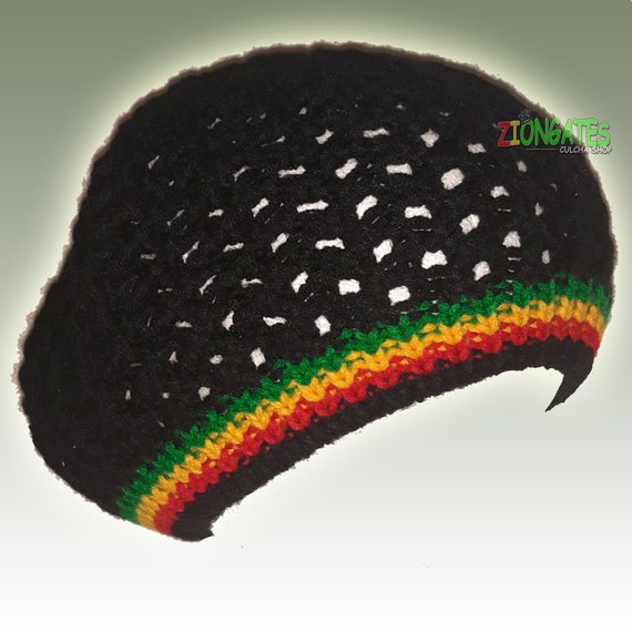 Small Black Rasta Tam Crown Red Yellow and Green Stripes