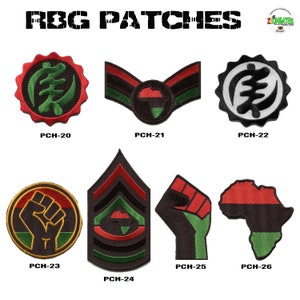 RBG Patches - Red Black and Green iron on Patches - Pan African - Garvey - GYE Nyame