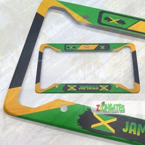 thumbnail image 2 of Proud Jamaican American License Plate Frame - Chrome Metal With Jamaican Flag 2 of 6