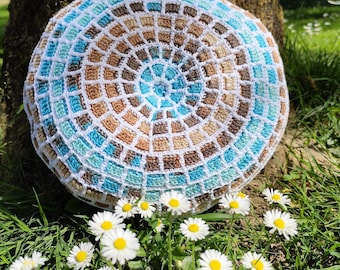Patrón de ganchillo - Cojín de mosaico - Mosaico superpuesto de ganchillo en redondo - gráficos, imágenes e instrucciones escritas en archivo pdf - SIN AI